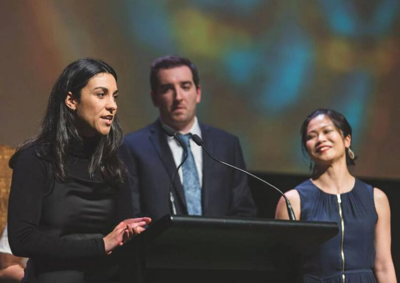 Rebecca, James and Ruka accept Boost’s Team Gold Award at the 2019 Wellington Gold Awards.