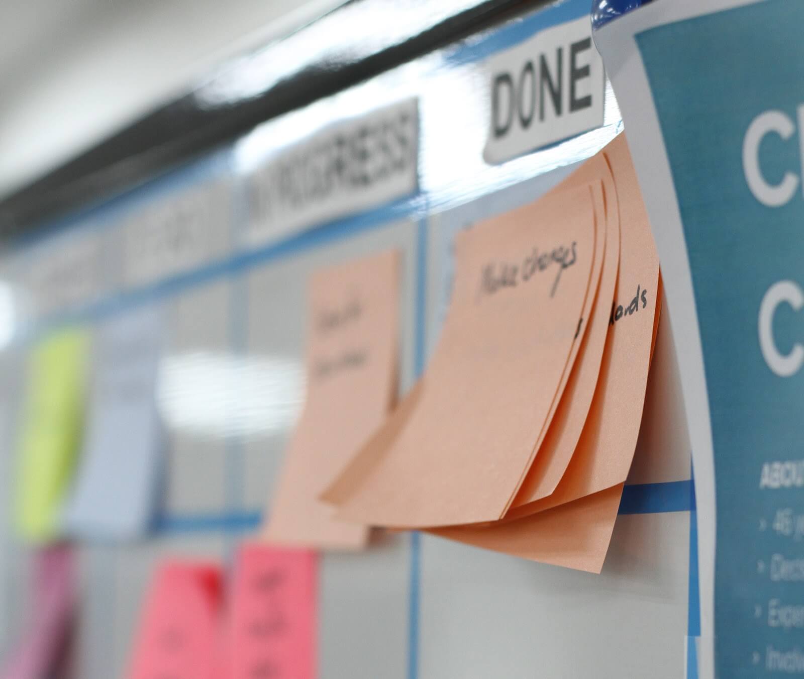 A close-up of the Done column of a Scrum board showing completed stories.