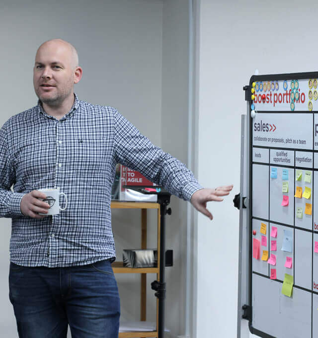 A Boost Agile coach discussing options for a discovery workshop agenda.