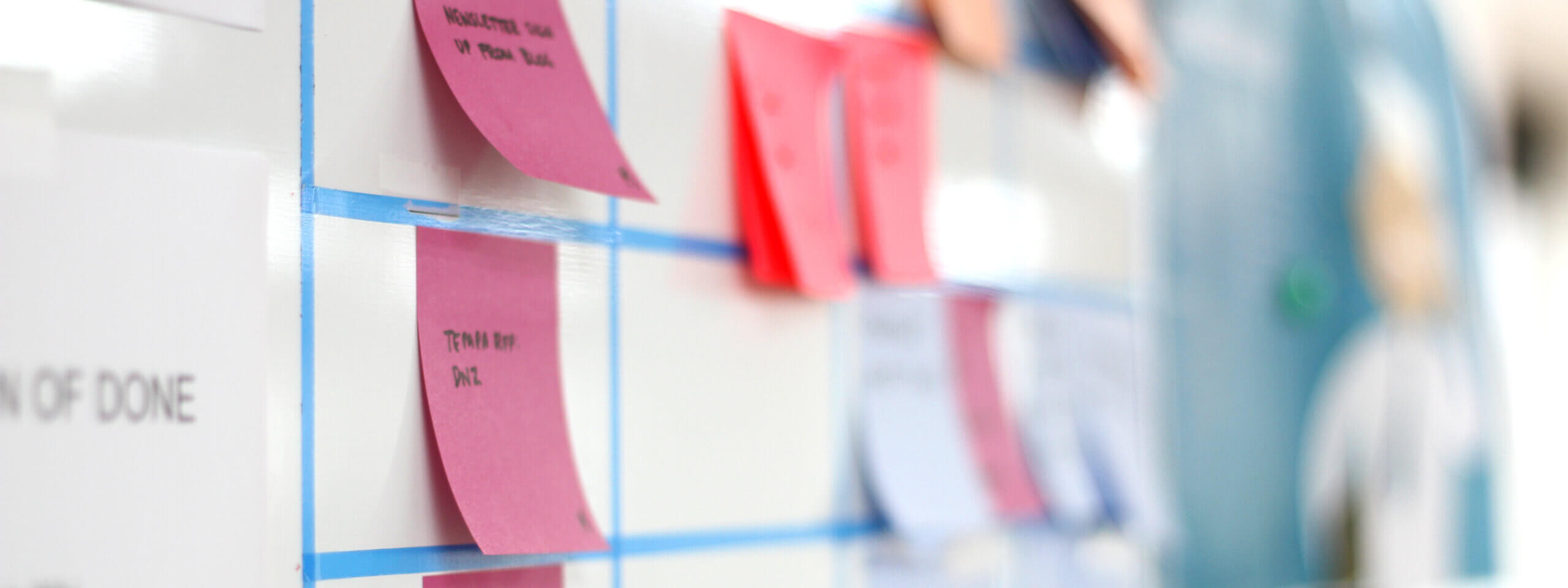 A project board showing user stories underway following a successful Agile project discovery workshop.