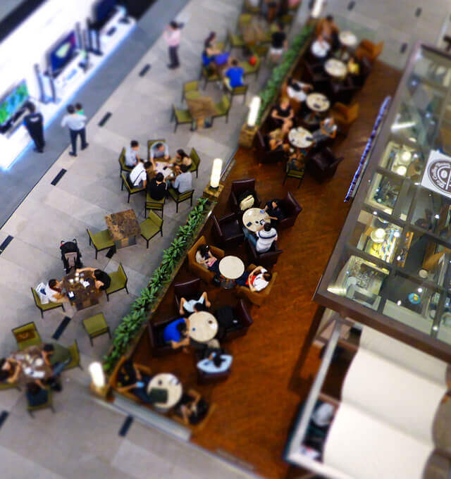 Customers seen from above in a mall. Pragmatic personas give you a usable view of your target customers.